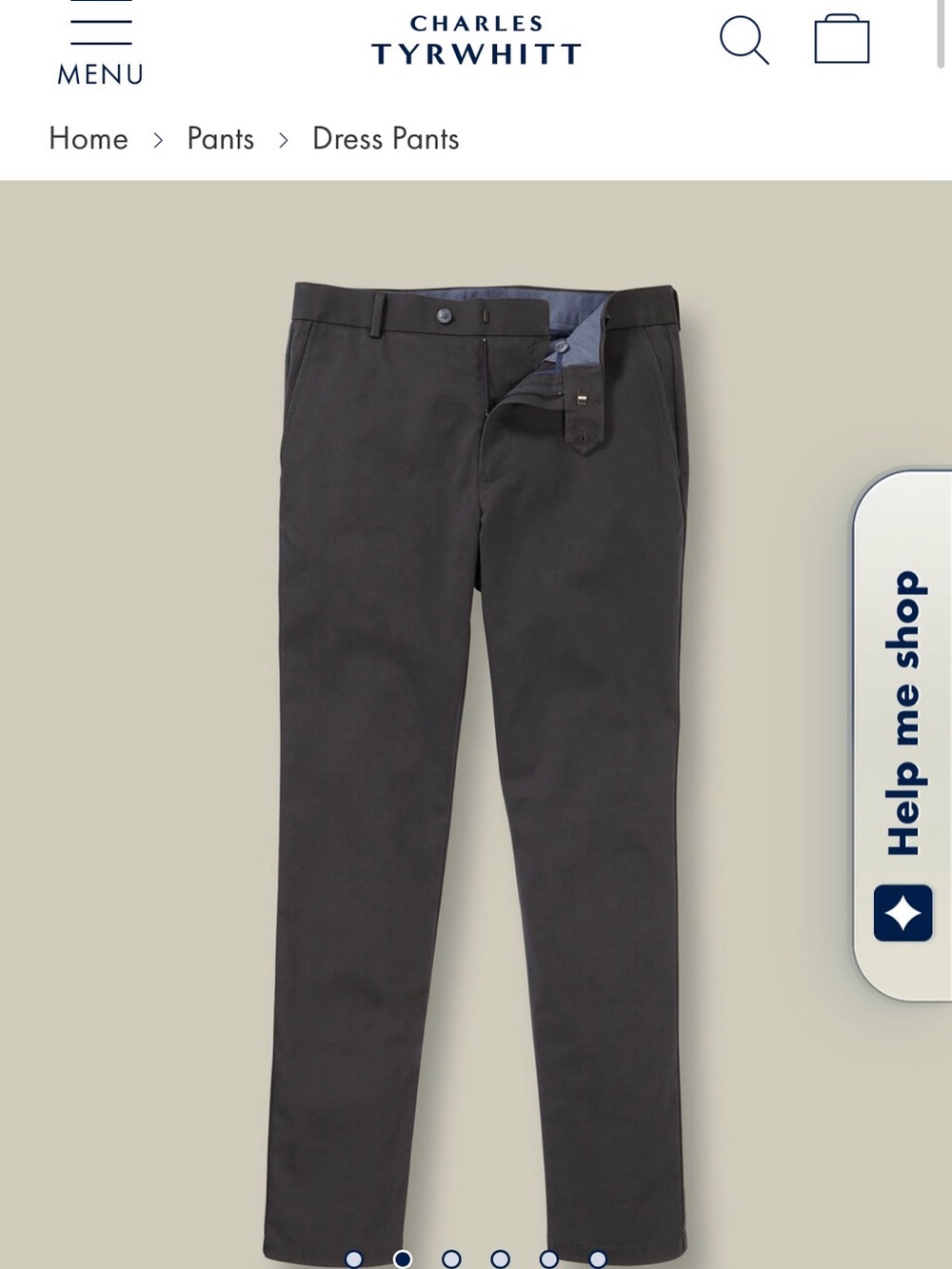 Charles Tyrwhitt Men's Slim Fit Charcoal Gray Chinos